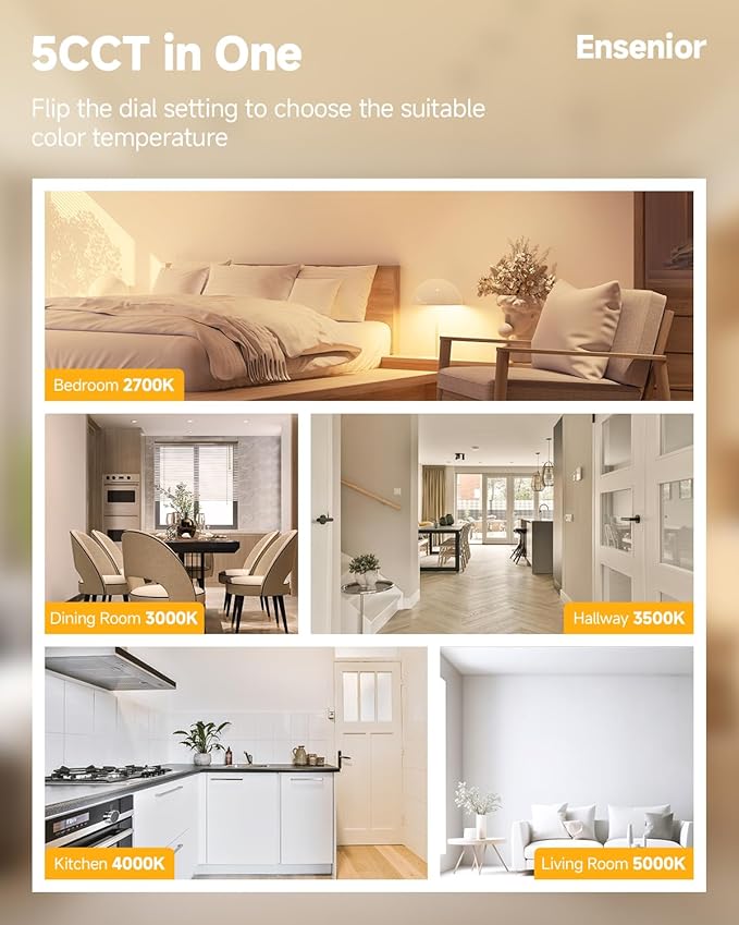 Ensenior 4 Pack 6 inch LED Eyeball Recessed Lighting, 360°+90° Rotatable and 2700K-5000K Selectable, Dimmable Gimbal Recessed Lights, Canless Angled Adjustable Ceiling Downlight, 1300LM, 13W=115W-FCC