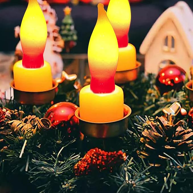 Abeja 12 Pack Flame Lights Bulb, Red &Yellow Flame Shaped Bulb for Candle Lamps, Outdoor C18 String Light, C7/E12 Candelabra Base Night Light Bulbs, 7 Watt, 120 Volt- Red/Yellow