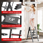 GameGem 4 Step Ladder Folding Step Stool with Anti-Slip Sturdy and Wide Pedal for Adults&Elderly, Aluminum Portable Lightweight Stepladder for Home Kitchen Office, Black, 330lbs