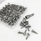 QSJ 110PCS #10 x 3/4'' Sheet Metal Screws 410 Stainless Steel Hex Washer Head Fast Self Tapping Screws with Screwdriver Bit Silver