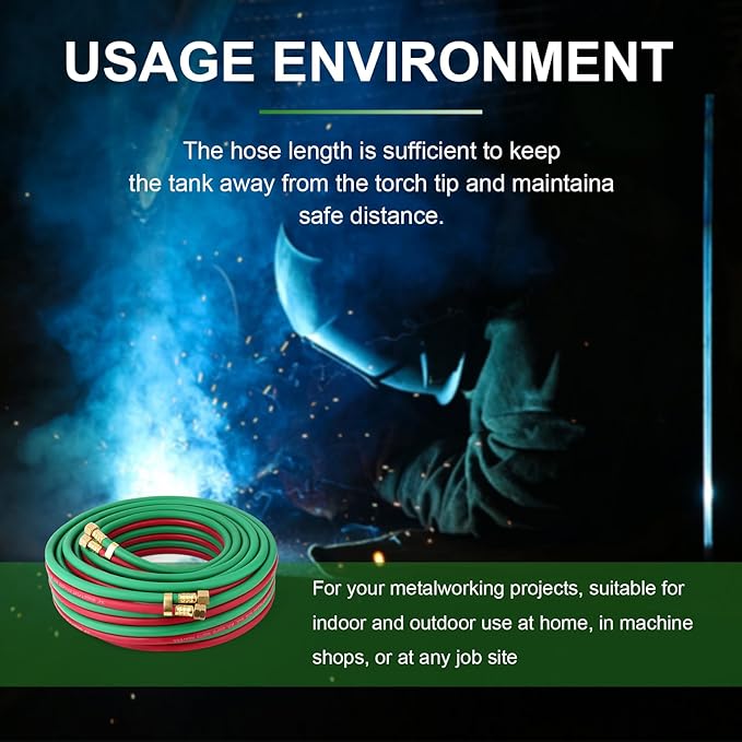 TAISHER 1/4" x 50FT Oxygen Acetylene Twin Hose With 9/16"-18 B fittings Welding Cutting Torch，Grade T