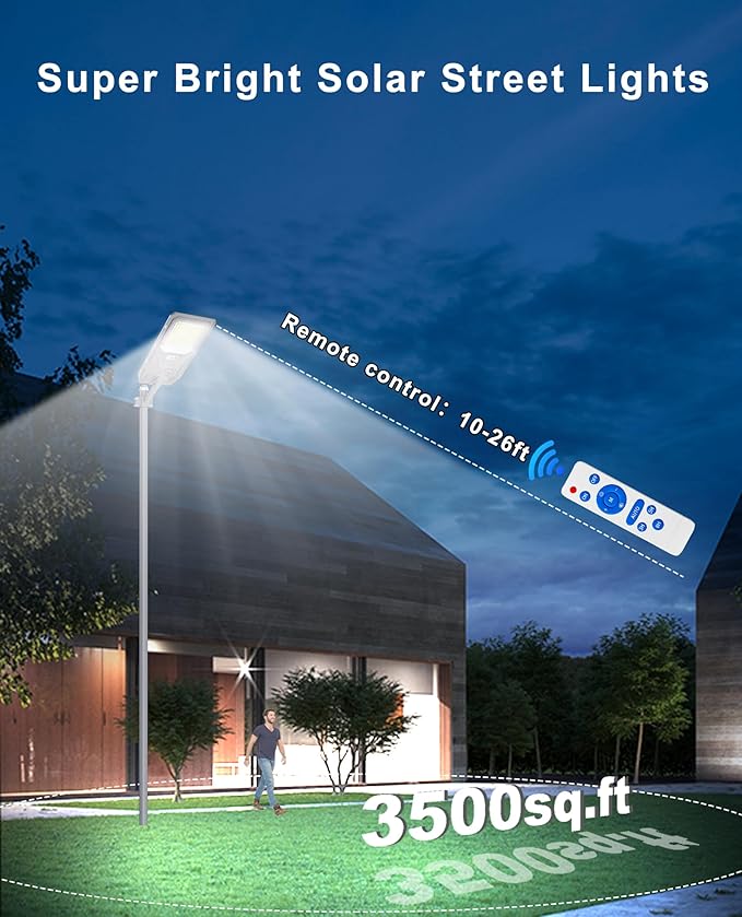 JAYNLT X-7500W Solar Street Lights,6500K Commercial Parking Lot Light Dusk to Dawn Dusk to Dawn,IP68 Waterproof Flood Security Street Lights Motion Sensor for Garage,Road