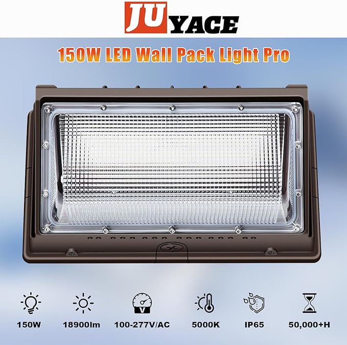 Juyace 150W LED Wall Light with Dusk to Dawn Outdoor Lighting 4 Pack 5000K 100-277V IP65 Waterproof for Barn Backyard Warehouse Garage Yard