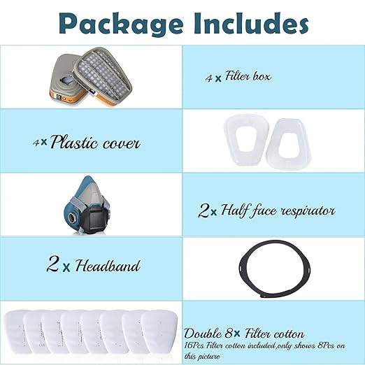 2 Set Respirator Masks with 6001 Filters, Reusable Half Face Paint Respirator Mask for Chemicals,Dust Respirators for Painting, Woodworking, Construction, Sanding, Spraying, DIY etc