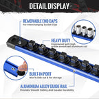 Magnetic Socket Organizer, 1-Piece Heavty Duty Aluminum Socket Holder, Socket Rail for Tool Box, Premium Quality 360° Swivel Rack with 14 Clips for 3/8-Inch(Blue)