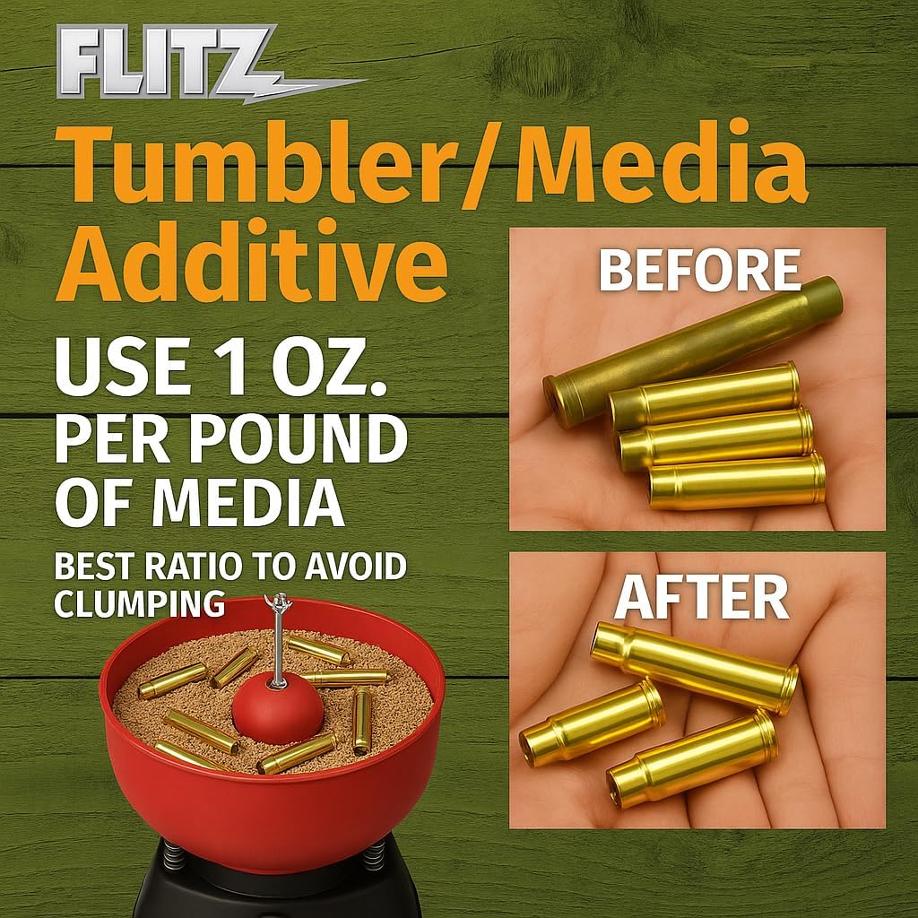 Flitz Tumbler Media Additive - 7.6oz Bottle of USA-Made Brass Cleaner Reloading Liquid for Ammo, Copper, & All Metals - Ammonia-Free Tumbling Polish to Remove Oxidation, Powder Residue (6 Pack)