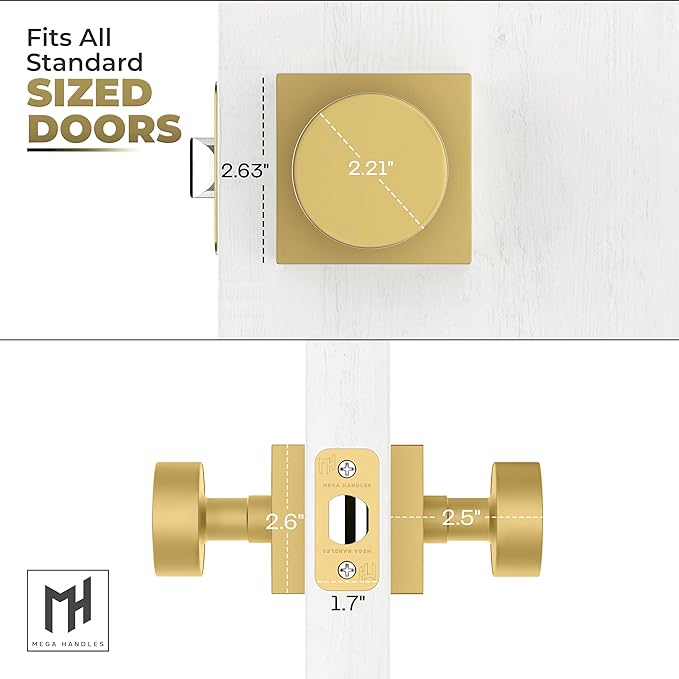 Mega Handles SUANA Passage Door Knob for Hallway, Closet and Bathroom, Reversible Heavy Duty Design Door Knobs, Fits All Standard Door Sizes, Screws Included - Satin Brass (1 Pack)