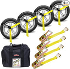 Adjustable Vehicle Tie Down Kit with Flat Hook Heavy Duty-Break Strength 10,000 lbs-Working Load 3333 lbs-2" x 10' Lasso Ratchet Straps for Car, Truck, UTV(Classic Yellow)