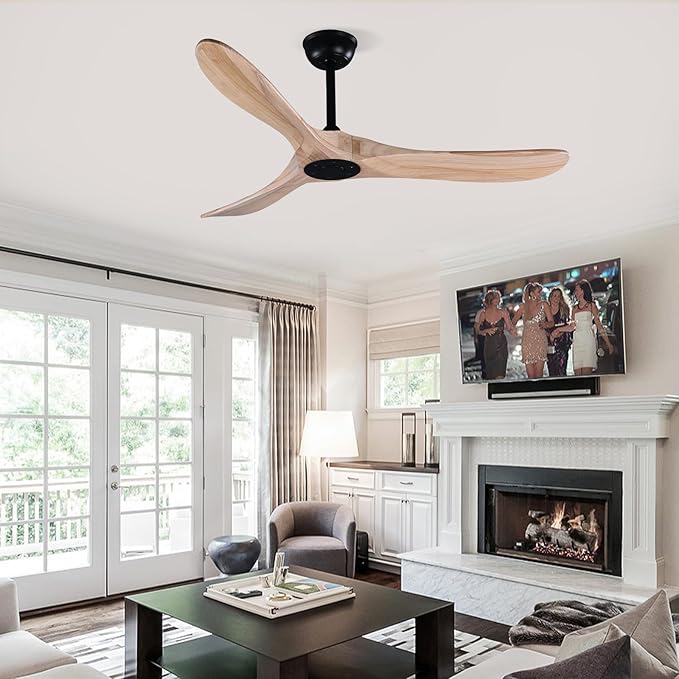 52" Wood Ceiling Fan with Remote Control, 3 blade Ceiling Fan without Lights for Indoor/Outdoor - Modern Design, Powerful Airflow, Silent Operation