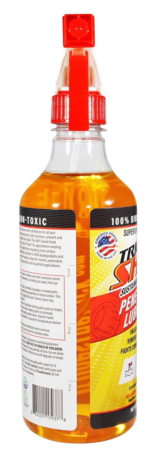 Non-Toxic Penetrating Oil | Eco-Friendly, Non-Flammable, Food Grade & Biodegradable | Rust Inhibitor | 3-in-1 Lubricant, Penetrating Oil, and Degreaser by Trick Shot® USA Made | 16 oz. Spray Bottle