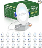 zouzai 24 Pack 4 Inch Ultra-Thin LED Recessed Ceiling Light with Junction Box, 6000K Clear White, 9W 80W Eqv, Dimmable Can-Killer Downlight, 810LM High Brightness - ETL Certified