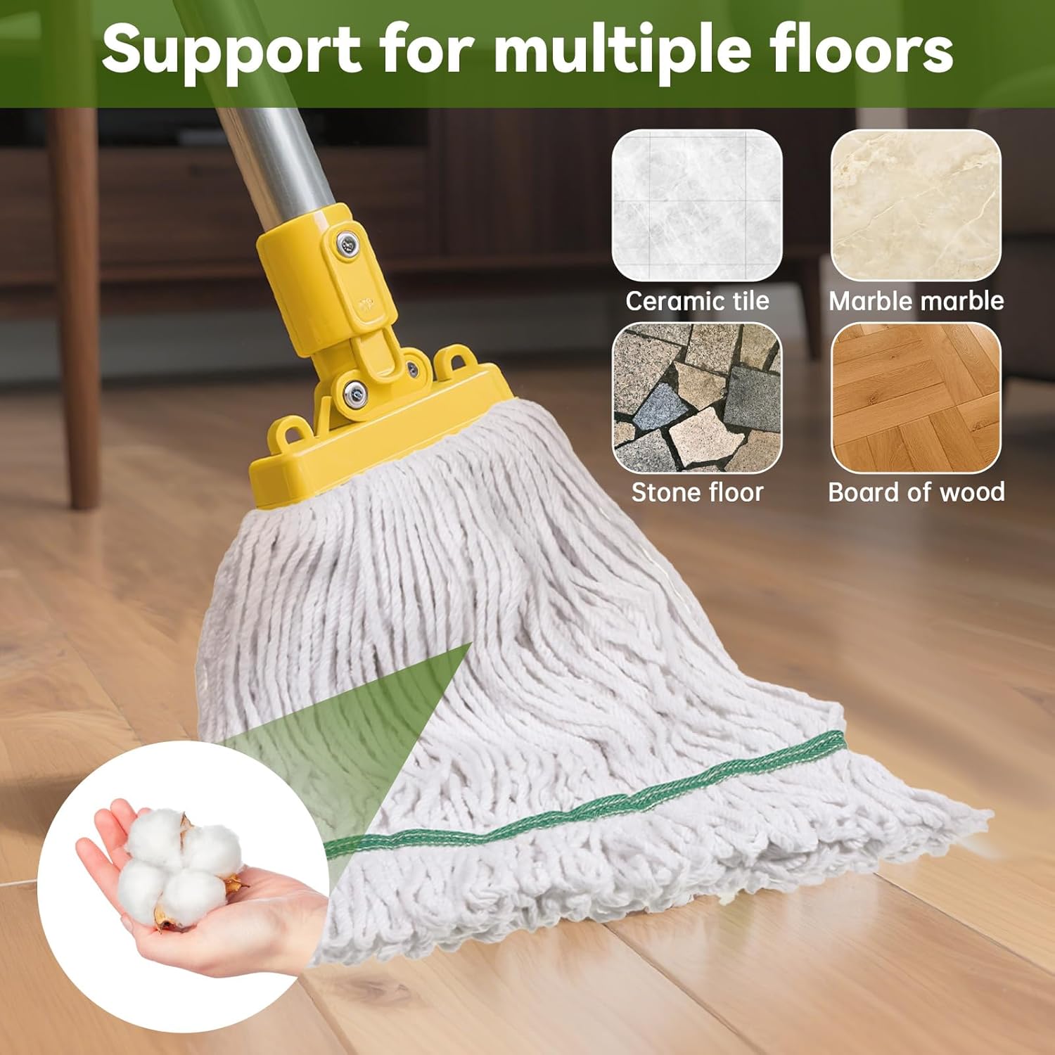 6 Pack Heavy Duty Commercial Cleaning Mop Head Replacements, Loop-End Cotton String Wet Mop Heads Refills Industrial Mops Heads for Commercial Garage Kitchen Home Floor Cleaning
