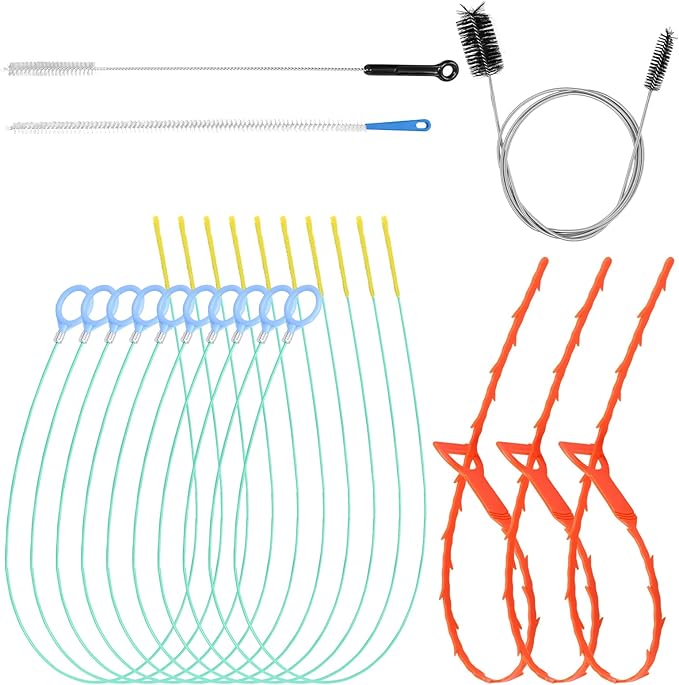 16 PackPipe Cleaner Brush Set Flexible Sink Drain Unclogging Tool Multi Functional Bathroom Kitchen Clog Remover Hair Removal Tool for Bathrooms Kitchens and Shower Rooms