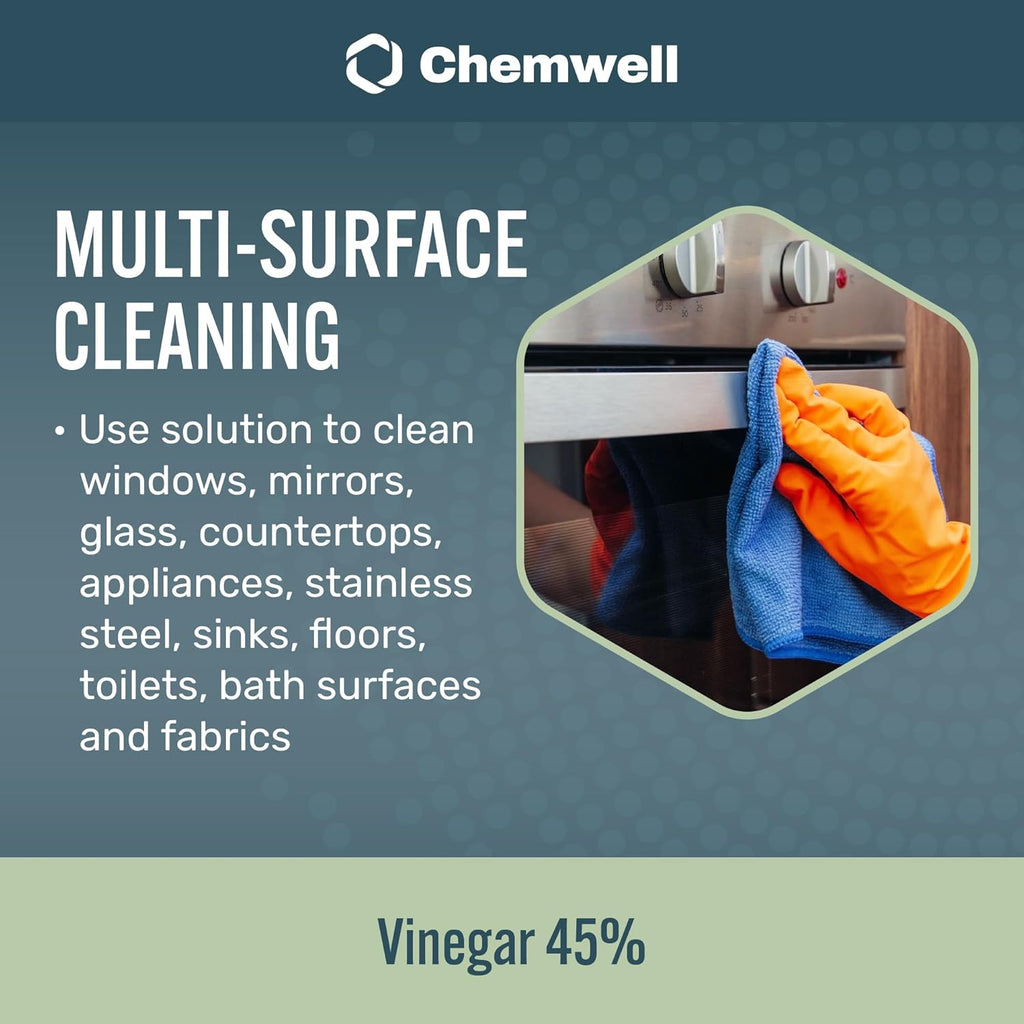 45% Vinegar (1 Gallon) - General Purpose All-Natural Multi-Surface Cleaner for Home, Patio & Commercial - High Performance, Powerful Concentrated Acetic Acid - Made in USA