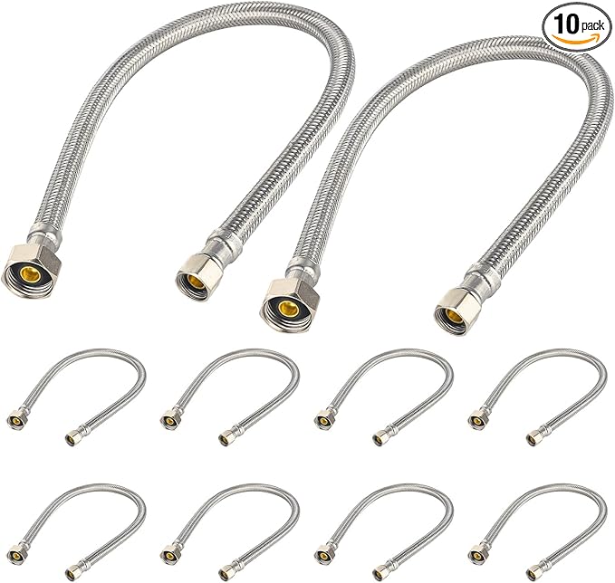 10-Pack EFIELD 20-inch Faucet Supply Lines, 1/2" FIP x 3/8" COMP Faucet Hose, Stainless Steel Braided Supply Line,(HOSE048)