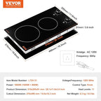 VEVOR Electric Cooktop, Built-in Electric Stove Top, with Glass Panel, Knob Control, 11 Heat Levels, for Diverse Cooking Requirements (12inch-2burners/110V)