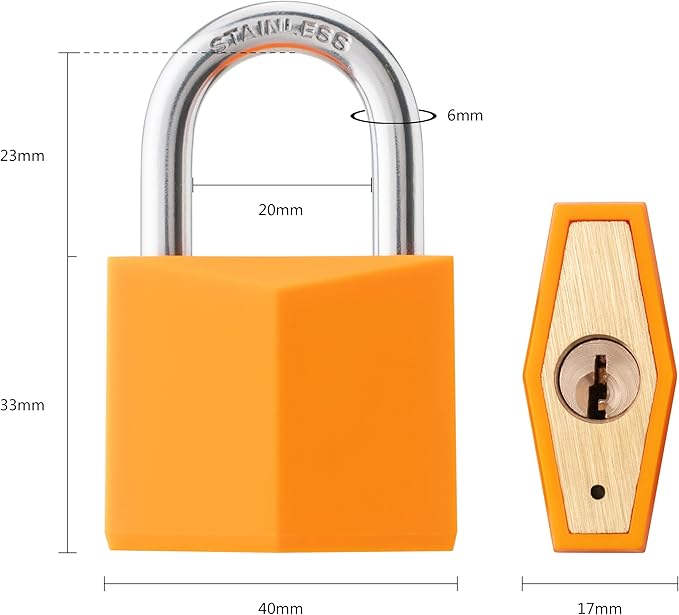 8-Pack Keyed Alike Locks, Orange Covered Brass Keyed Padlock with Stainless Steel Shackle, 1-9/16 Inch Lock Body, Rustproof Locks for Luggage Gate Fence Hasp Cabinet Toolbox Gym School Locker