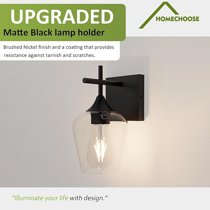 Vanity Bathroom Light, 1-Light Bathroom Light Fixtures Over Mirror, Black Vanity Lights for Bathroom with Clear Glass, Modern Wall Lamp for Cabinet Hallway, Bedroom