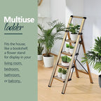 WOA WOA 4 Step Ladder for 10 Feet High Ceiling, Lightweight Foldable Ladder with Non-Slip Wide Pedals, Step Stool with Safe Handrail, Space Saving for Home, Kitchen, Indoor & Outdoor 300lbs - Gold