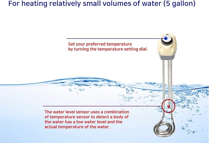 KD 1500W Immersion Bucket Water Heater, Auto Shutoff, Overheating Prevention, Auto Water Level Senor, Adjustable Thermostat, Easy-to-Use (WHITE / 1500 WATT)