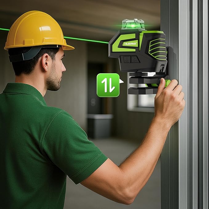 Huepar Fine-tuning Bracket for Line and Point Laser Levels, 1/4"-20 Male Thread L-Shape Magnetic Pivoting Base with 1/4"-20 and 5/8"-11 Female Threaded Mounts on Bottom for Wall & Ceiling Mount - PV12