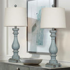 29" Tall Table Lamp for Living Room Set of 2,Coastal Bedside Nightstand Lamps with USB C+A Ports & AC Outlet,3-Way Dimmable Touch Control Retro Blue Desk Lamp for Bedroom,Color 3