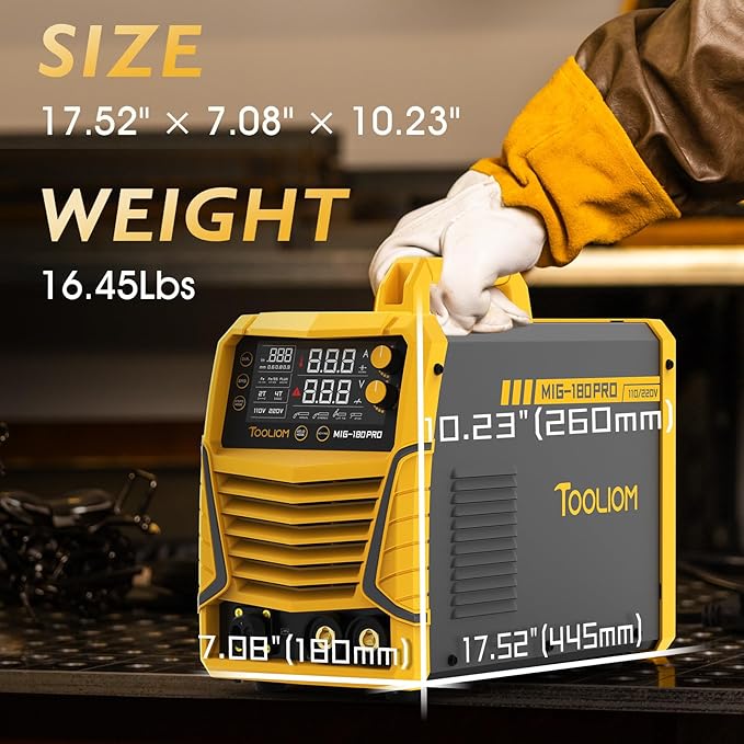 TOOLIOM 4 in 1 MIG Welder 180A Gas MIG/Flux MIG/Stick/Lift TIG Multiprocess Welding Machine 110V/220V Welder with Lift TIG Torch