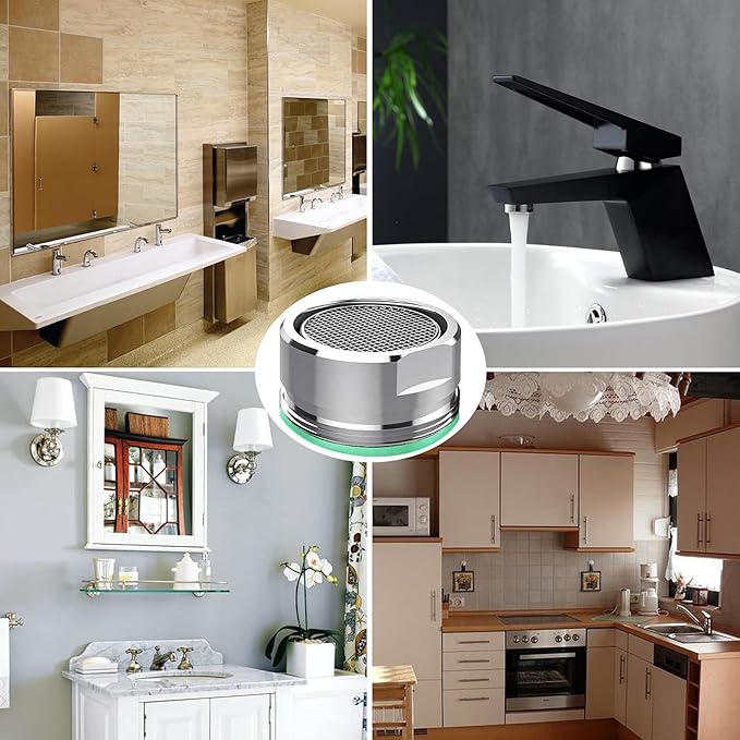 4PCS Faucet Aerator, 2 Packs of Aerator Filter Replacement Parts, With Brass Housing 15/16 Inch 24mm External Thread Aerator Faucet Filter, With Gasket, For Kitchen and Bathroom