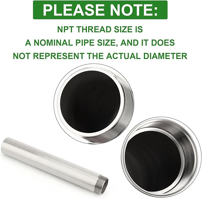 TAISHER 1PCS Stainless Steel Pipe Fittings, 2" NPT Male x 2" NPT Female Threaded, 12" Length Nipple Cast Pipe