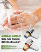 Ceramic Cartridge Assembly Fit for T&S Brass Faucets, Hot & Cold Ceramic Cartridge Assembly with 2 Handles & Fixing Screws Replace 013787-45 013788-45