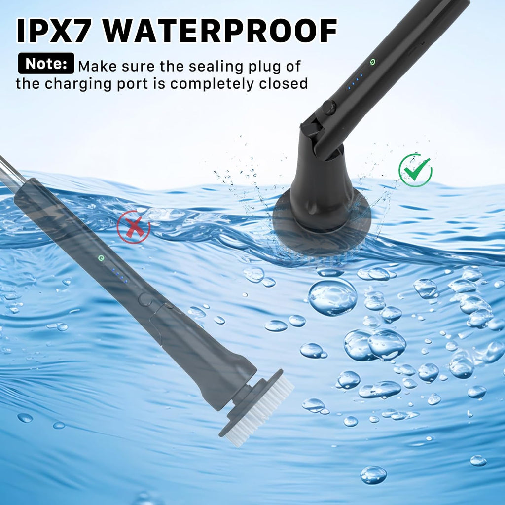 Electric Spin Scrubber, Hillyfe Power Shower Cleaning Brush with 7 Replaceable Brush Heads, IPX7 Waterproof, 2 Speeds (300/400 RPM) Electric Scrubber with Wall Mount Hook for Bathtub, Floor，Black