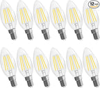 E12 Candelabra Bulb, 5000K Daylight, 6W Equivalent to 60 watt, E12 LED Bulb Non-Dimmable, Chandelier Light Bulbs, B10 Candle Light Bulbs, 90+CRI, 600LM, Cear Glass, 12 Pack