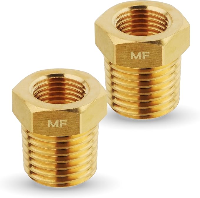 MAACFLOW brass 1/4" Male NPT to 1/8" Female NPT Adapter Reducer Hex Bushing (Thread OD 0.52" - ID 0.34") (pack of 2)