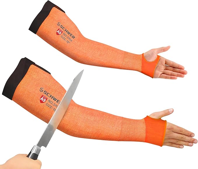 Schwer PRO-SKIN ANSI A9 Cut Resistant Arm Sleeves for Men & Women, 18in Puncture Resistant Arm Protectors for High Risk Work