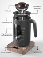 Electric Tea Kettle, INTASTING Glass Electric Kettle with tea Infuser and Precise knob temperature control, 1200W Fast Heating, BPA-Free, Easy to Clean, for Tea and coffee, 1 Liter (Wood)