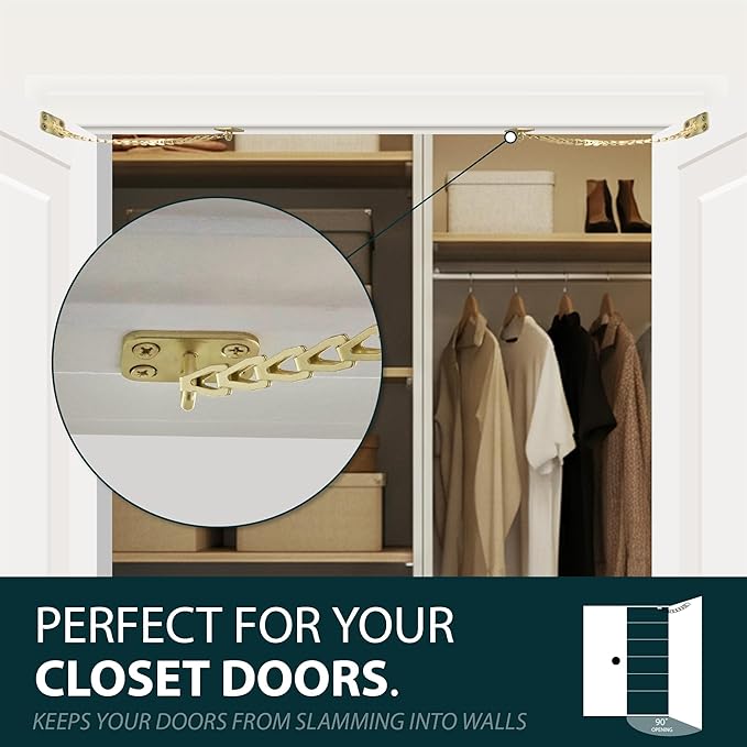 MEGA HANDLES Transom Door Chain 12-Inch, Door Chain Stopper for Transom Windows, Cabinet Door Restraint, Chain Lid Support, Durable Transom Window Hardware for Enhanced Safety - Satin Brass