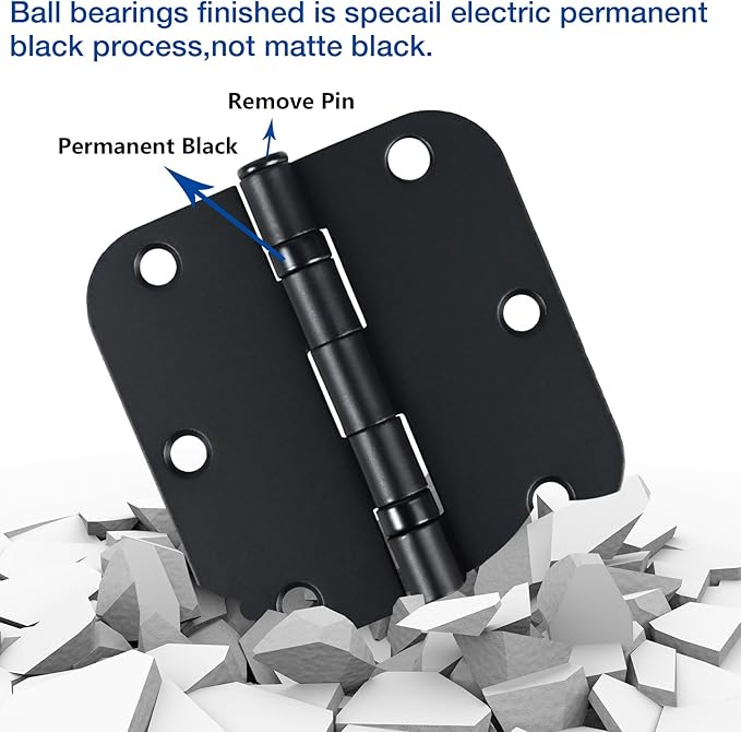 42 Pack Ball Bearing Door Hinges Matte Black 3.5 Inch 5/8"Radius Round Anti Squeak Interior 3-1/2"Flat Iron Bifold Standard Office Bedroom Indoor for Doors 3 ½" Hardware Control Home Decor Essentials