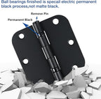 42 Pack Ball Bearing Door Hinges Matte Black 3.5 Inch 5/8"Radius Round Anti Squeak Interior 3-1/2"Flat Iron Bifold Standard Office Bedroom Indoor for Doors 3 ½" Hardware Control Home Decor Essentials