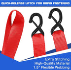 Heavy Duty Ratchet Straps for Trucks 4 PK 4400 LB 1.5" X15'Hold Containers Boat Tie Down Straps for Cargo/Pickup Truck Bed Toolbox Belt Accessories,Moving Furniture,Roof Rack Kayak Load Strap Red