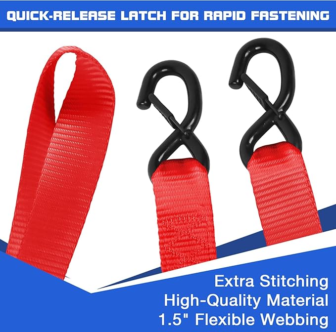 Heavy Duty Ratchet Straps for Trucks 4 PK 4400 LB 1.5" X10'Hold Containers Boat Tie Down Straps for Cargo/Pickup Truck Bed Toolbox Belt Accessories,Moving Furniture,Roof Rack Kayak Load Strap Red