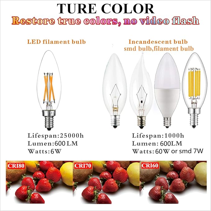 LiteHistory E12 led Bulb Dimmable 6W Equal 60 Watt LED Light Bulbs 2700K AC120V Edison Bulb B10 B11 Candelabra Bulbs for Chandelier and Ceiling Fan Light Bulbs 600LM e12 Bulb 12Pack