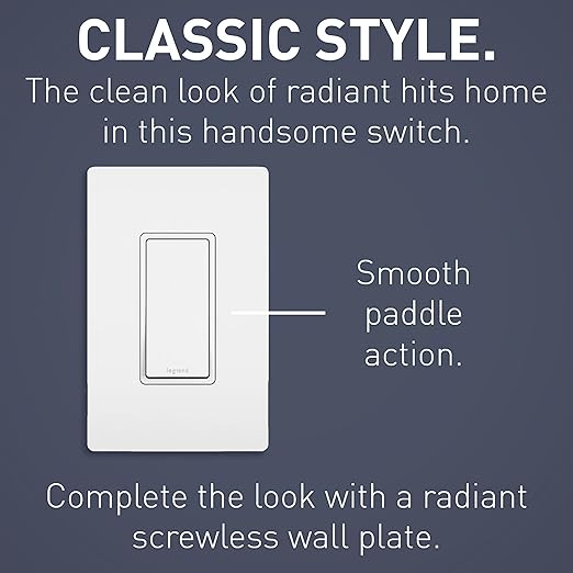 Legrand radiant TM873WCC10 15 Amp Rocker Wall Switch, 3-Way Decorator Light Switches, White (1 Count)