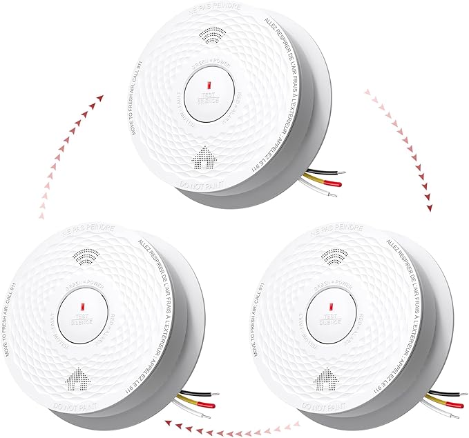 Hardwired Interconnected Smoke and Carbon Monoxide Detector Combo, 2 in 1 Smoke and CO Detector with Replaceable Batteries Back Up, AC Smoke and CO Alarm, Voice Alert, Self-Check, 3 Pack