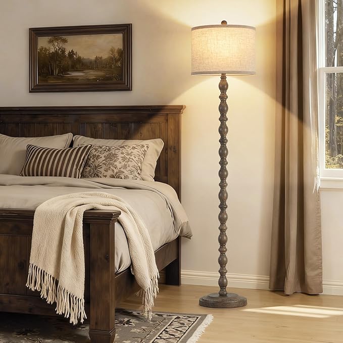 Luvkczc 62" Floor Lamp,3-Color Temperature Farmhouse Standing Lamp, Retro Rustic Tall Floor Lamps with Rotary Switch, Resin Standing Lamp for for Living Room,Bedroom,House, Office(Grayish Brown)
