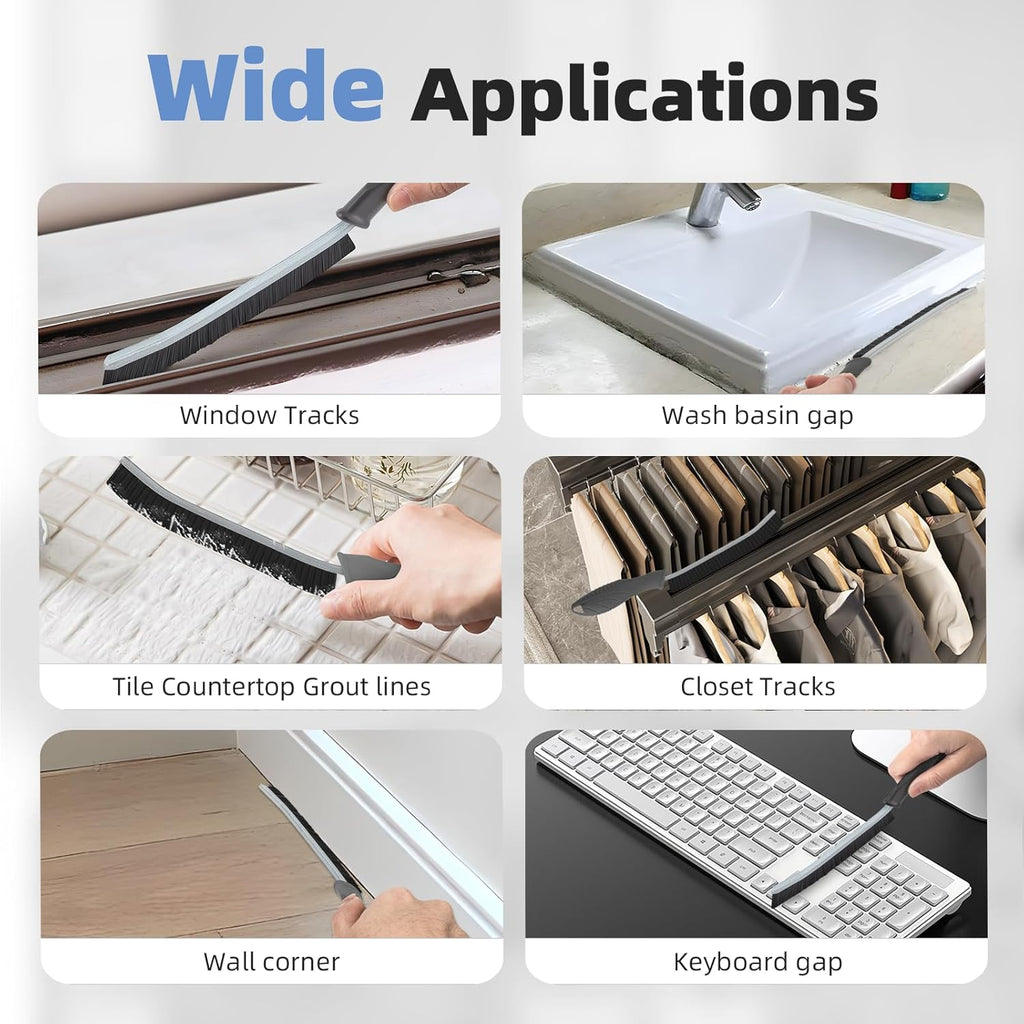 Hard Bristle Crevice Cleaning Brush - Cleaning Supplies - Grout Cleaning Brushes for Household Use - Crevice Cleaning Tool for Bathroom, Home and Kitchen (3, Grey)