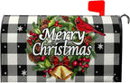 Merry Christmas Mailbox Covers Magnetic Large Size Winter Buffalo Plaid Mailbox Post Cover Oversized Xmas Snowflake Mailbox Wraps Holiday Mailbox Decor Waterproof 25.5 X 21 Inch