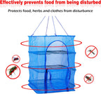 Drying Rack 4 Layers Folding Mesh, Foldable Nylon Netting, Hanging Drying Net, for Shrimp, Fish, Fruit, Vegetables, Herb, with Zipper Opening - Blue (25.59X13.78X13.78 in)