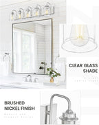 zeyu 36 Inch Farmhouse Modern Bathroom Lighting Fixture, 5-Light Bathroom Vanity Light, Brushed Nickel Finish with Clear Glass Shade, ZSL72B-5W BN