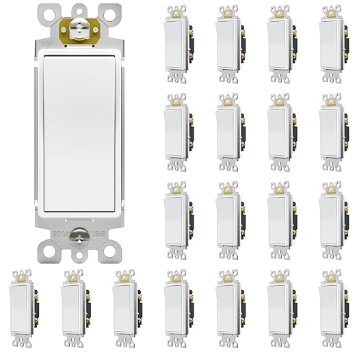 ThunderWay Single Pole Light Switch, Rocker Wall Light Switch, 15A 120/277V, Decorator On/Off Rocker Paddle Interrupter, UL Listed, White, 20 Pack