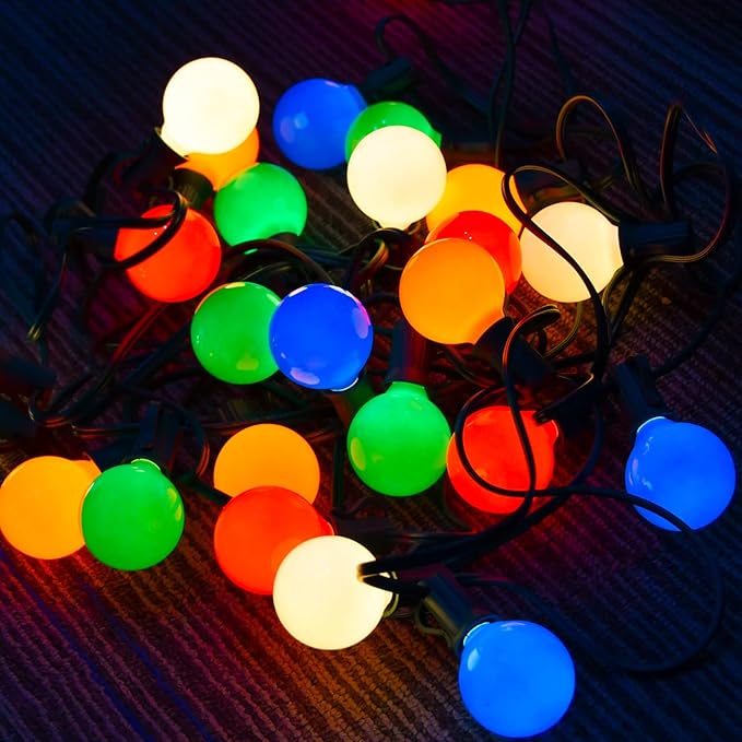 G40 Multicolor Christmas Replacement Light Bulbs, 25 Pack Round Colorful Christmas Bulbs, 1.57 Inch Globe Christmas Light Bulbs, E12/C7 Candelabra Base Light Bulb for Indoor Outdoor Decor- 5 Watt
